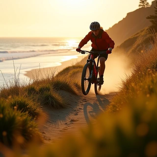 Mountain bike shredding coastal trail