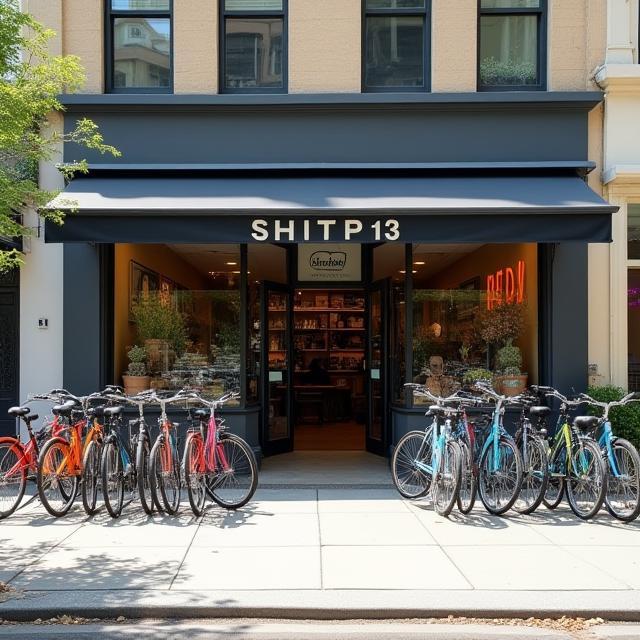 Shop front with bikes lined up