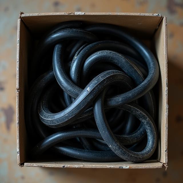 Box of recycled bike tubes